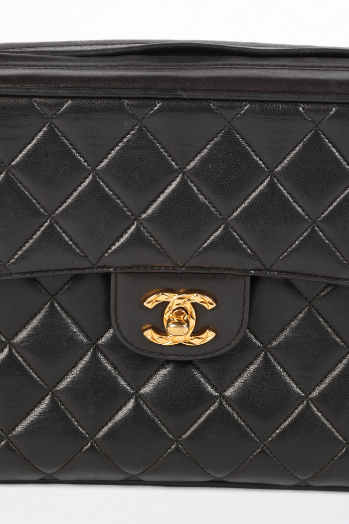 90s Chanel Black Lambskin Leather Camera Bag