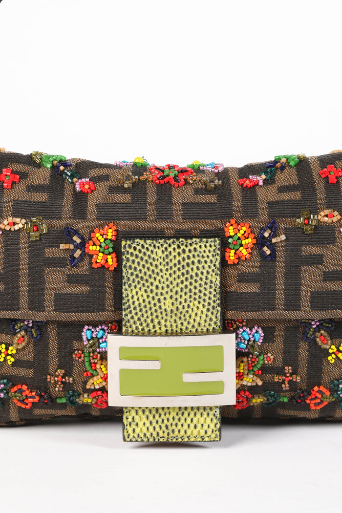 RARE Fendi Zucca Beaded Baguette Shoulder Bag