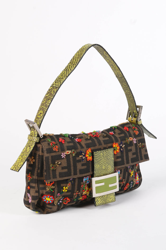 RARE Fendi Zucca Beaded Baguette Shoulder Bag