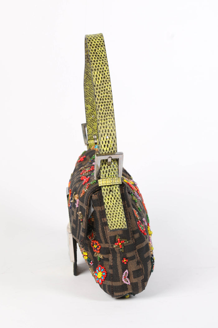 RARE Fendi Zucca Beaded Baguette Shoulder Bag