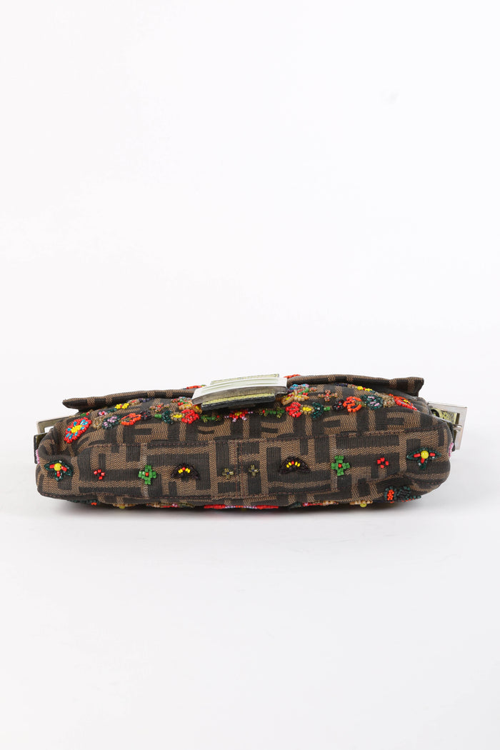 RARE Fendi Zucca Beaded Baguette Shoulder Bag