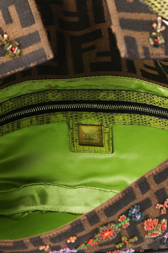 RARE Fendi Zucca Beaded Baguette Shoulder Bag