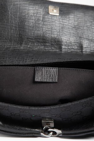 RARE Vintage Gucci GG Black Monogram Large Horsebit Shoulder Bag