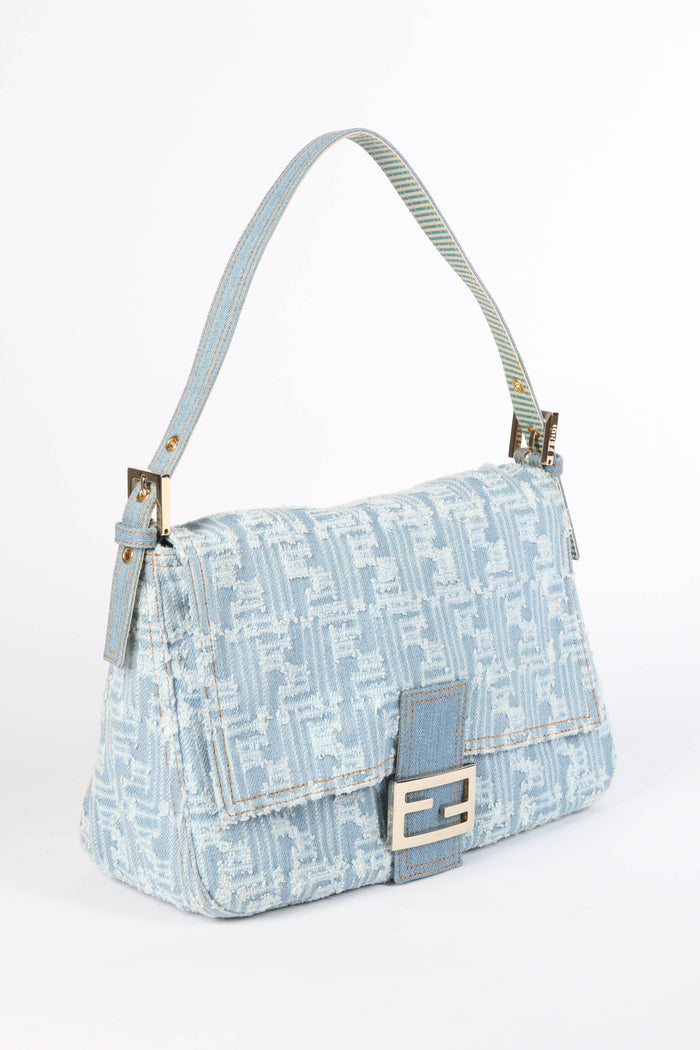 Vintage Fendi Distressed Denim Mamma Baguette Bag
