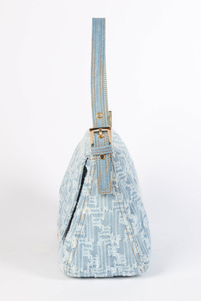 Vintage Fendi Distressed Denim Mamma Baguette Bag