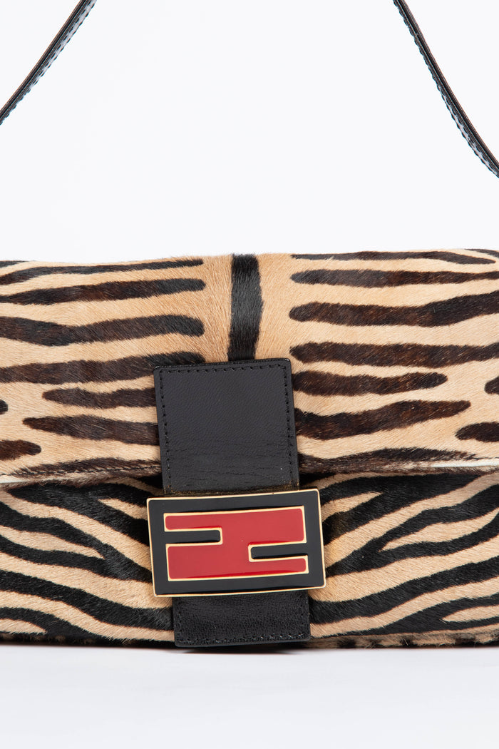 RARE Fendi Zebra Pony Hair Baguette Shoulder Bag