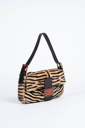 RARE Fendi Zebra Pony Hair Baguette Shoulder Bag