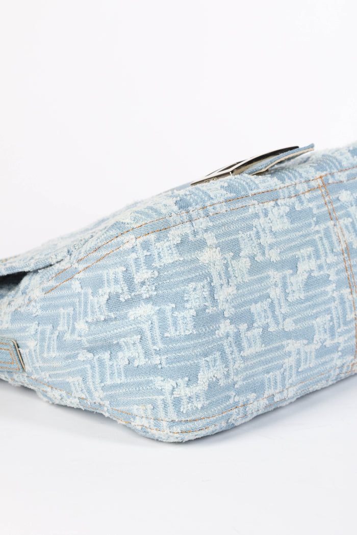 Vintage Fendi Distressed Denim Mamma Baguette Bag