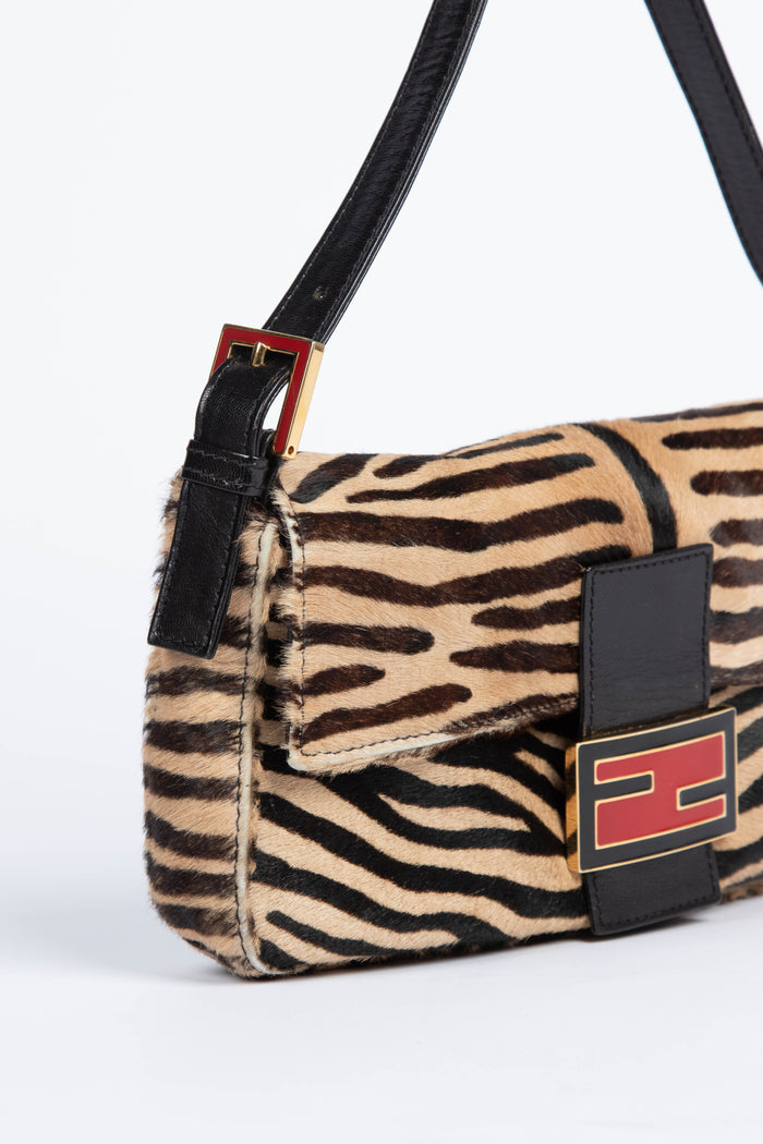 RARE Fendi Zebra Pony Hair Baguette Shoulder Bag