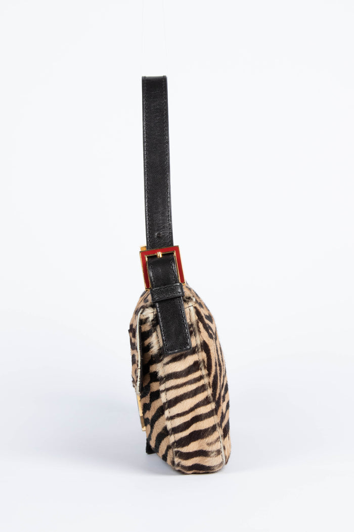 RARE Fendi Zebra Pony Hair Baguette Shoulder Bag