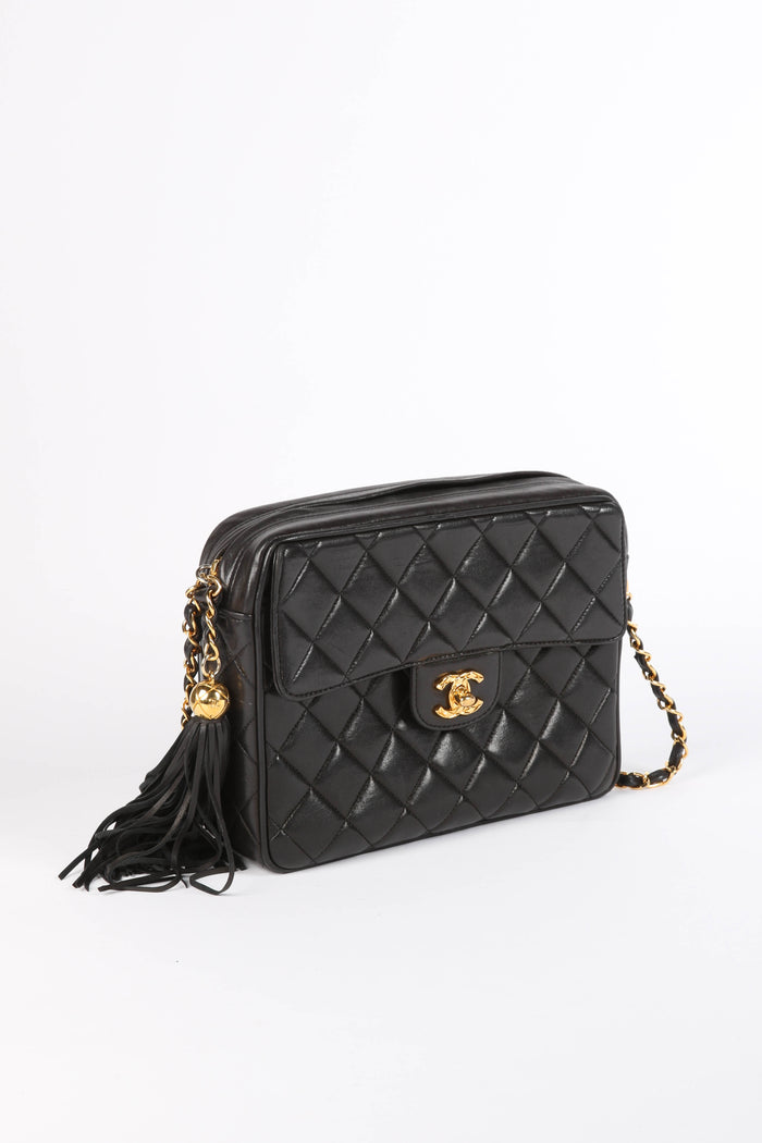 90s Chanel Black Lambskin Leather Camera Bag