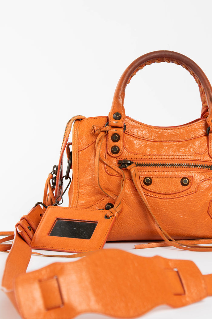 Y2K Balenciaga Orange Leather Mini City Bag