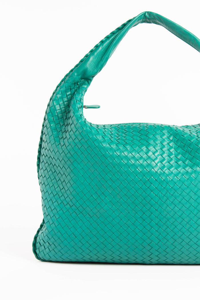 Vintage Bottega Veneta Turquoise Large Intrecciato Shoulder Bag