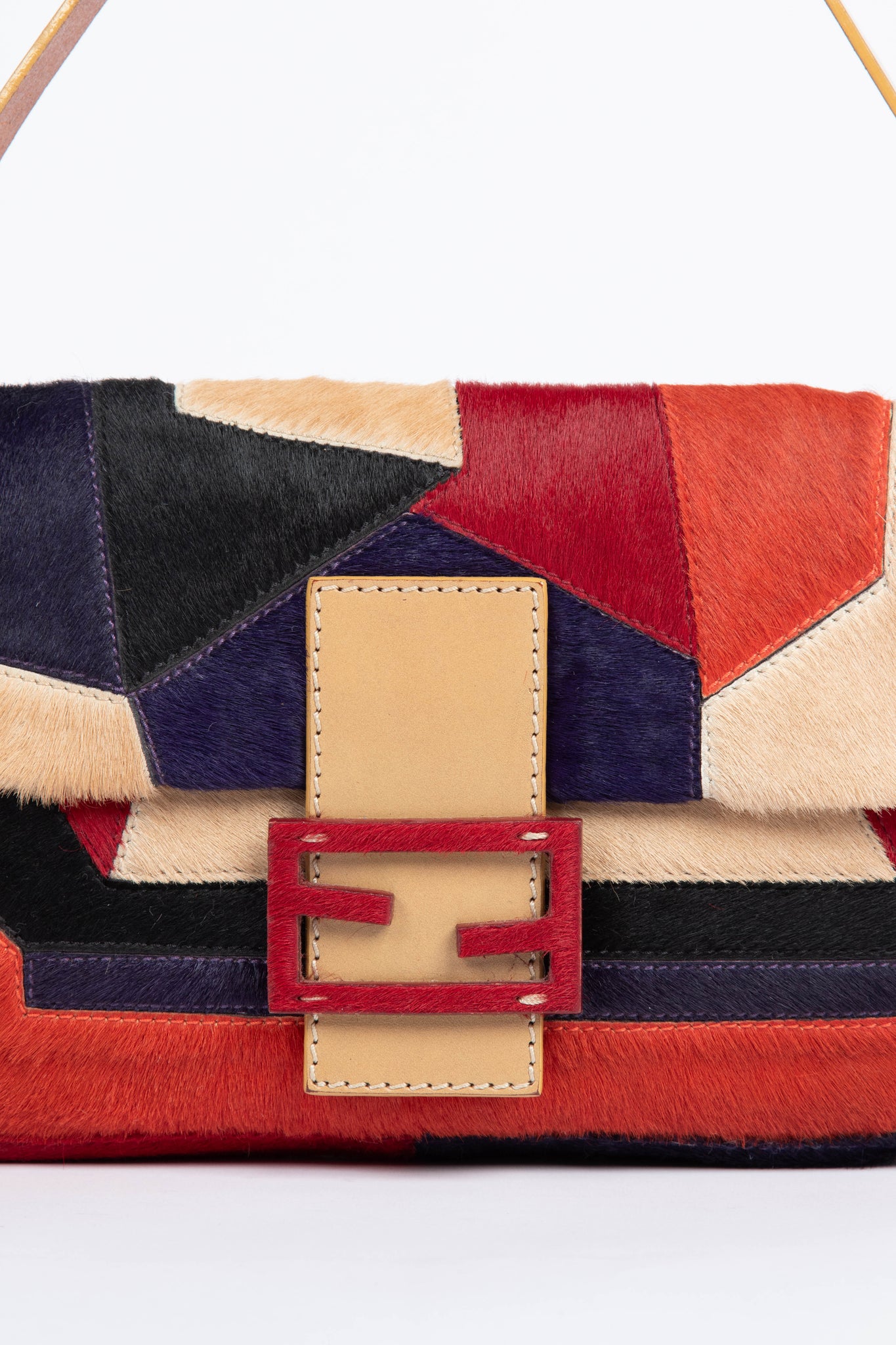 Vintage Fendi Pony Hair Patchwork Baguette Shoulder Bag