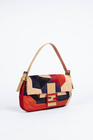 Vintage Fendi Pony Hair Patchwork Baguette Shoulder Bag