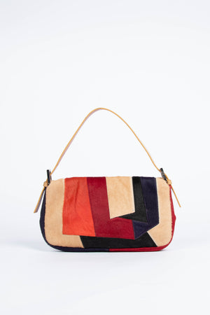 Vintage Fendi Pony Hair Patchwork Baguette Shoulder Bag