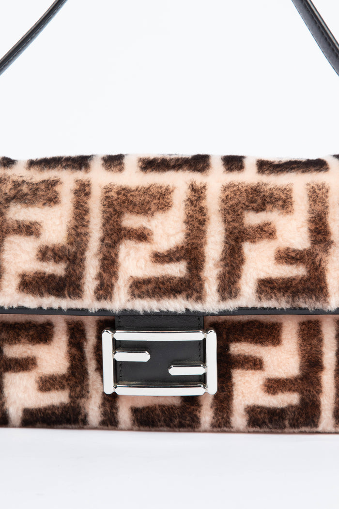 RARE Fendi Shearling Monogram Baguette Bag