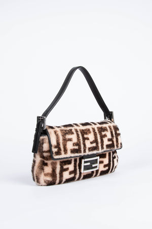 RARE Fendi Shearling Monogram Baguette Bag