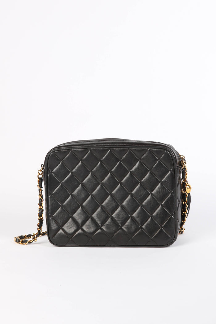 90s Chanel Black Lambskin Leather Camera Bag