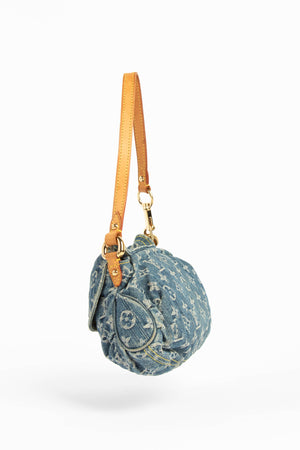 2000s Louis Vuitton Pleaty PM Blue Denim Shoulder Bag