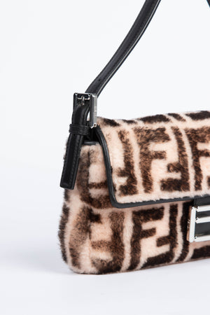 RARE Fendi Shearling Monogram Baguette Bag