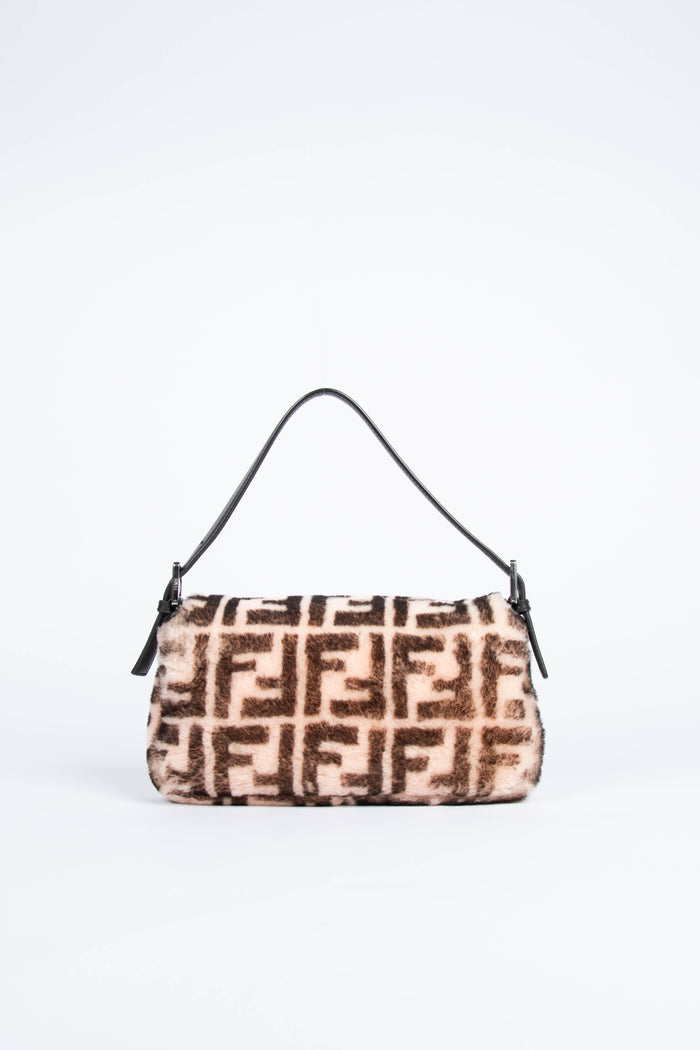 RARE Fendi Shearling Monogram Baguette Bag