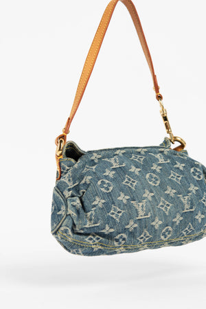 2000s Louis Vuitton Pleaty PM Blue Denim Shoulder Bag