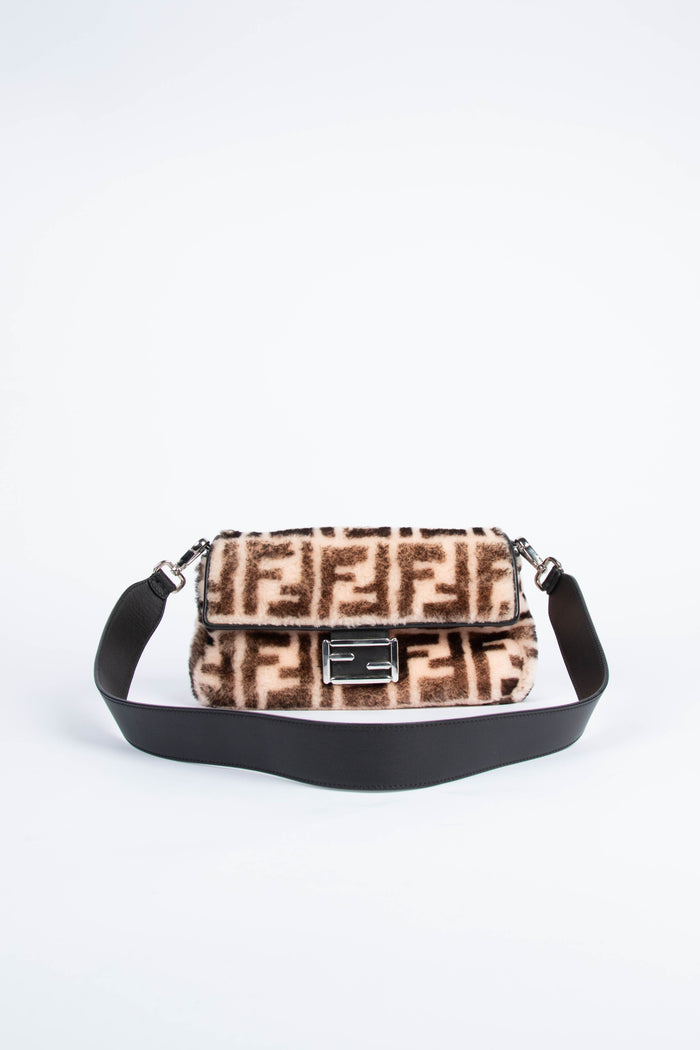 RARE Fendi Shearling Monogram Baguette Bag