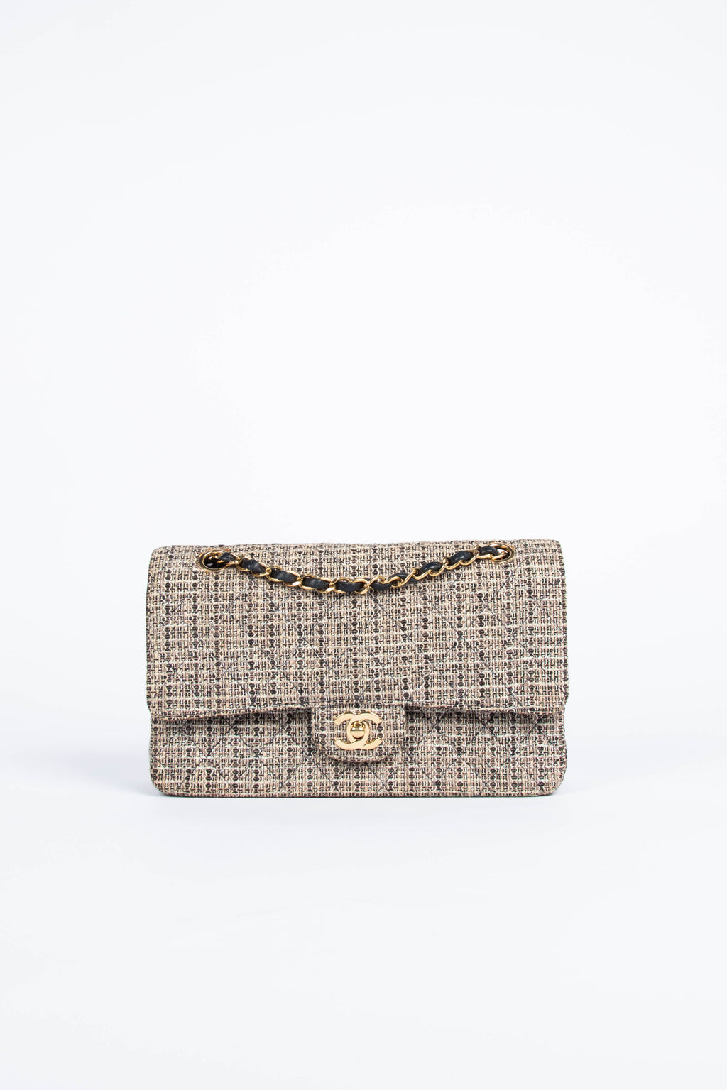 00s Chanel Tweed Small Double Classic Flap Bag with 24k GHW