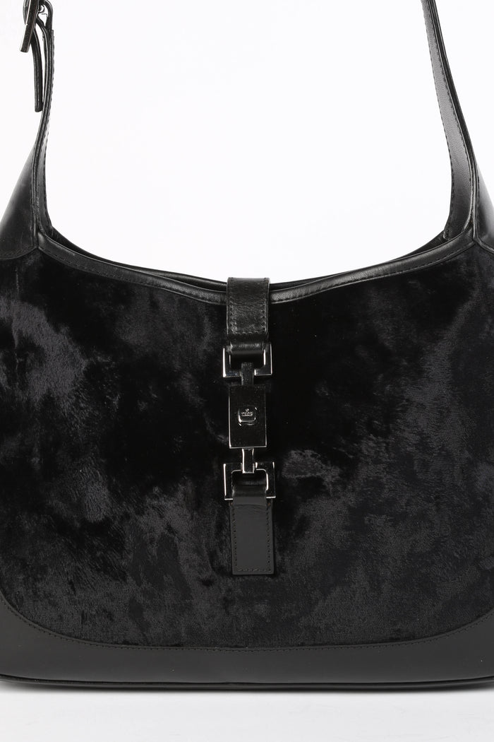 Vintage Gucci Black Velvet Jackie Shoulder Bag