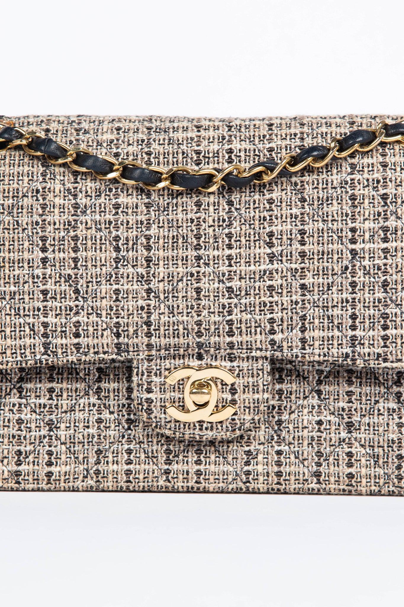 00s Chanel Tweed Small Double Classic Flap Bag with 24k GHW