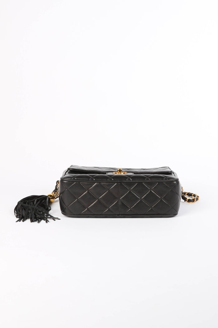 90s Chanel Black Lambskin Leather Camera Bag