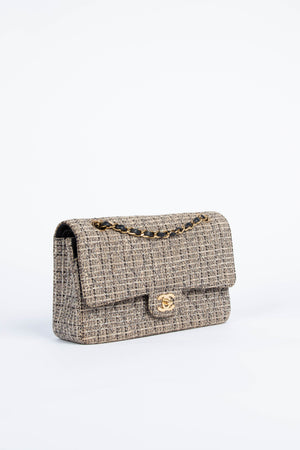 00s Chanel Tweed Small Double Classic Flap Bag with 24k GHW