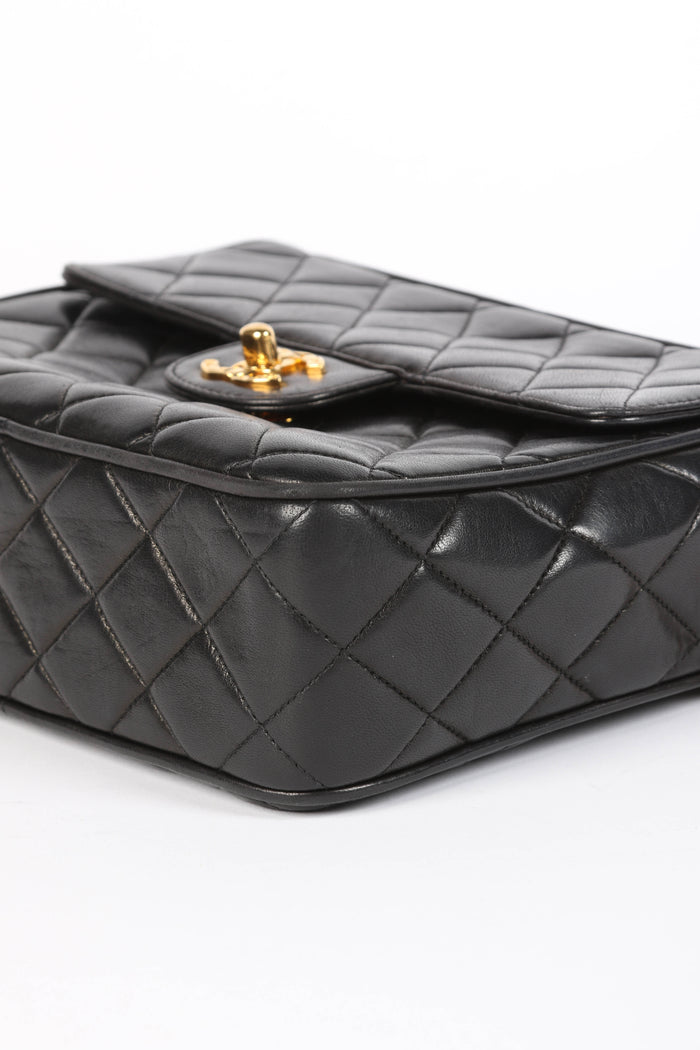 90s Chanel Black Lambskin Leather Camera Bag