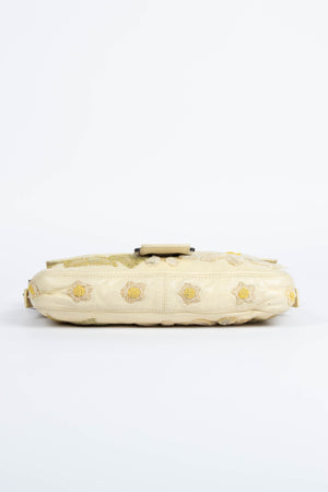 Vintage Fendi Cream Lambskin Baguette with Mesh Flower Appliqué