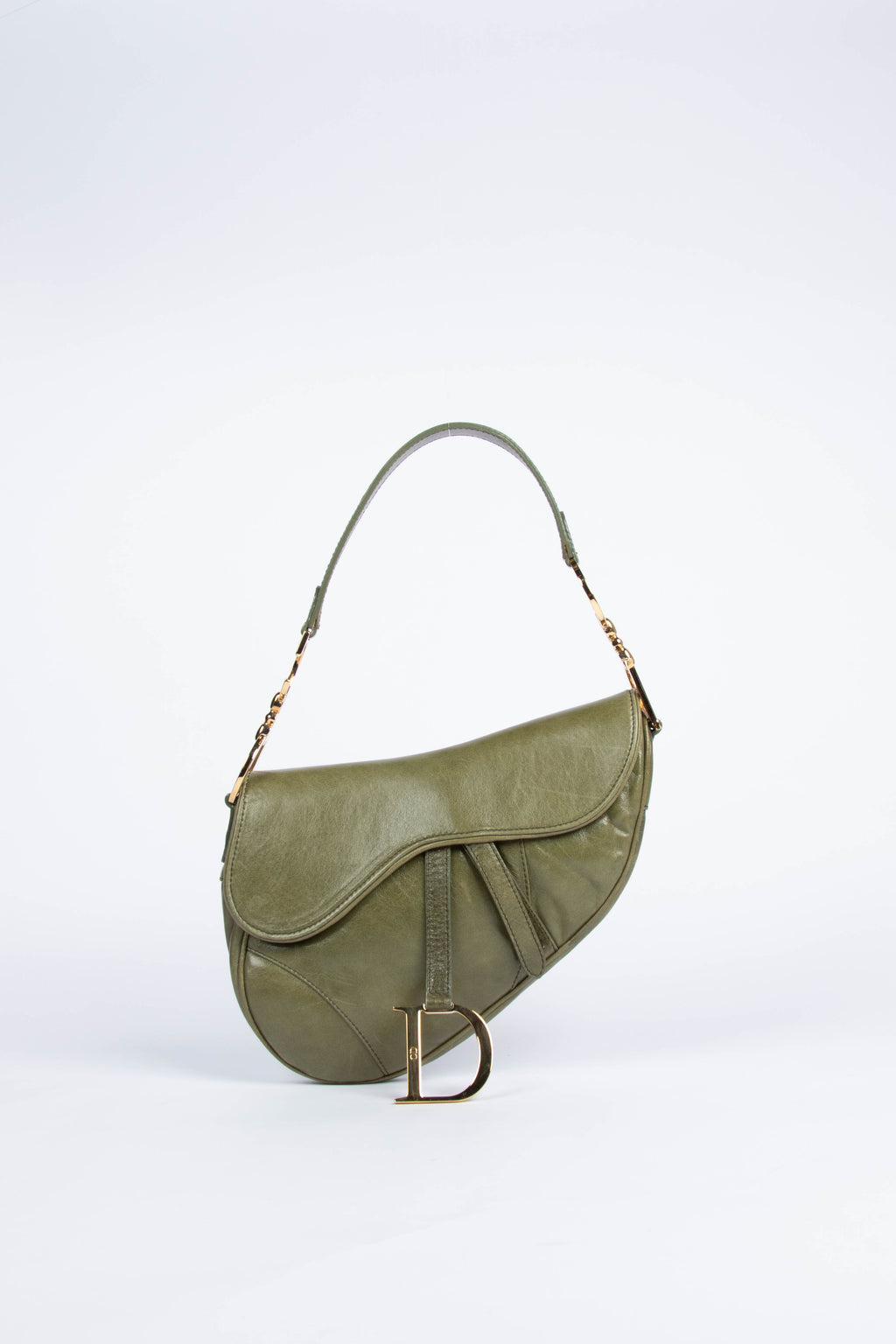 Vintage Christian Dior Green Leather Saddle Shoulder Bag