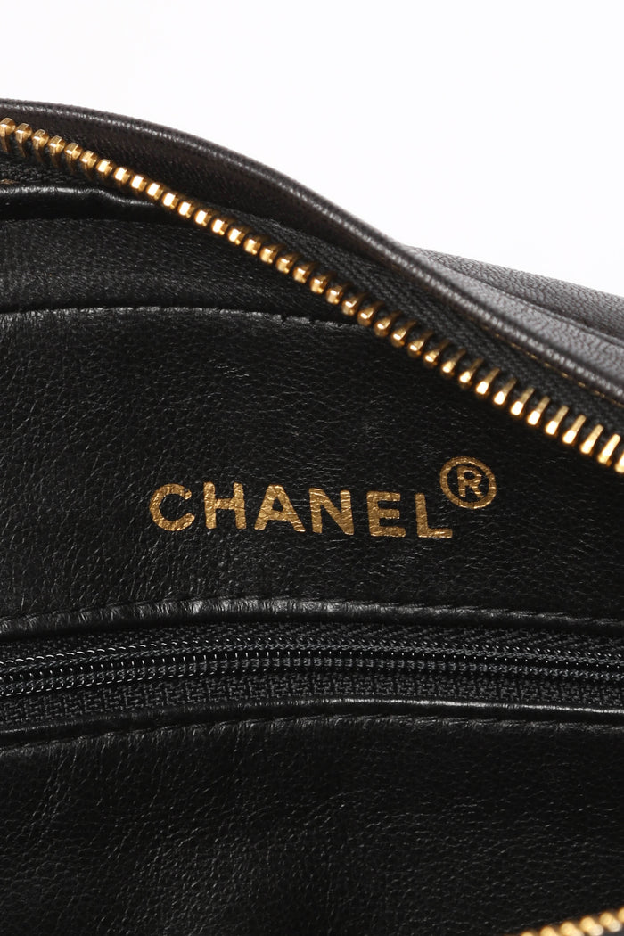 90s Chanel Black Lambskin Leather Camera Bag