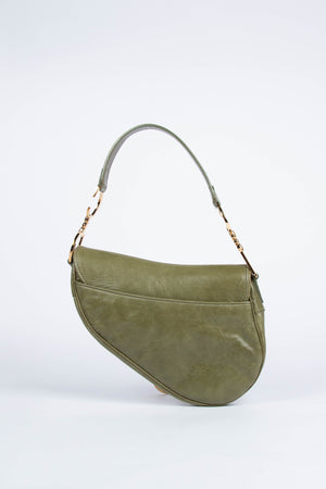 Vintage Christian Dior Green Leather Saddle Shoulder Bag