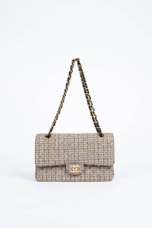 00s Chanel Tweed Small Double Classic Flap Bag with 24k GHW