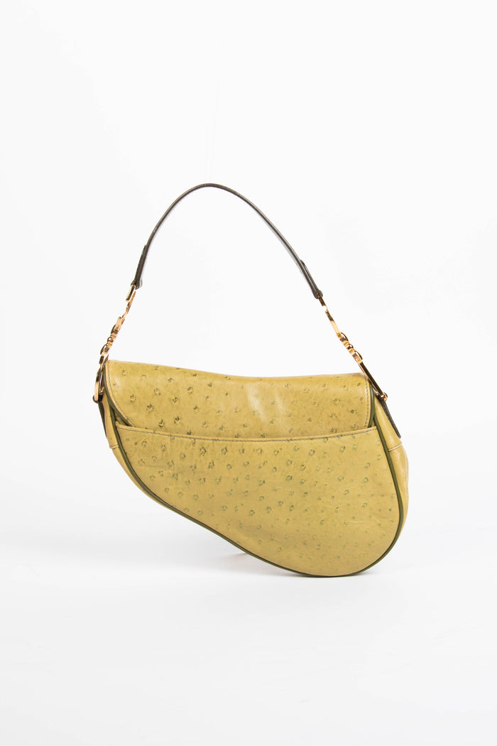 2000s Christian Dior Green Ostrich Leather Saddle Bag