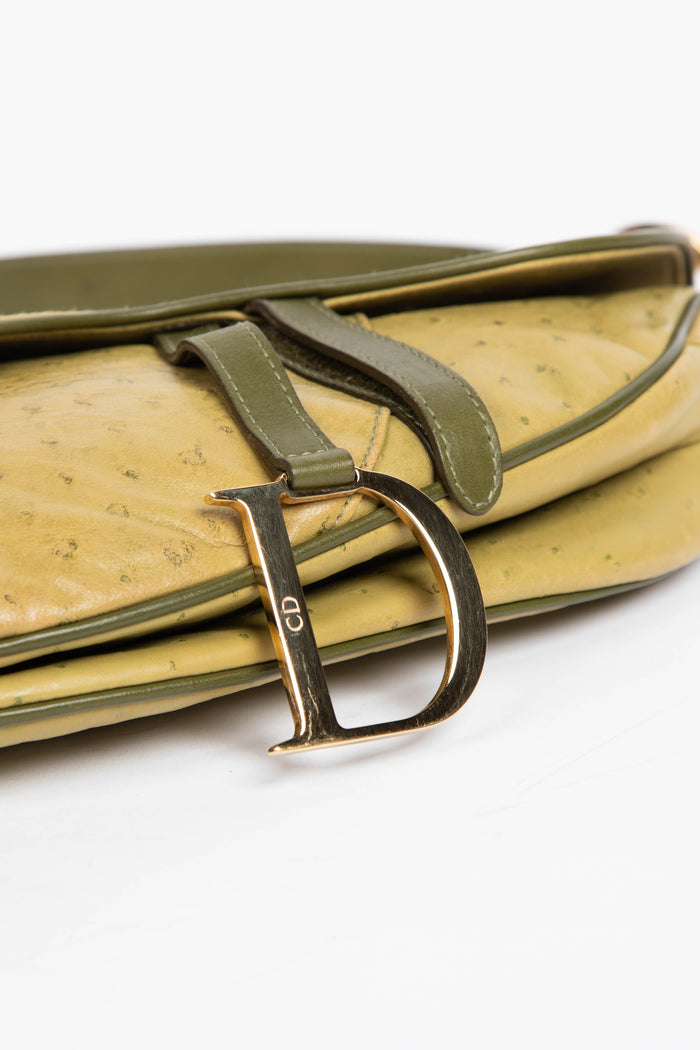 2000s Christian Dior Green Ostrich Leather Saddle Bag