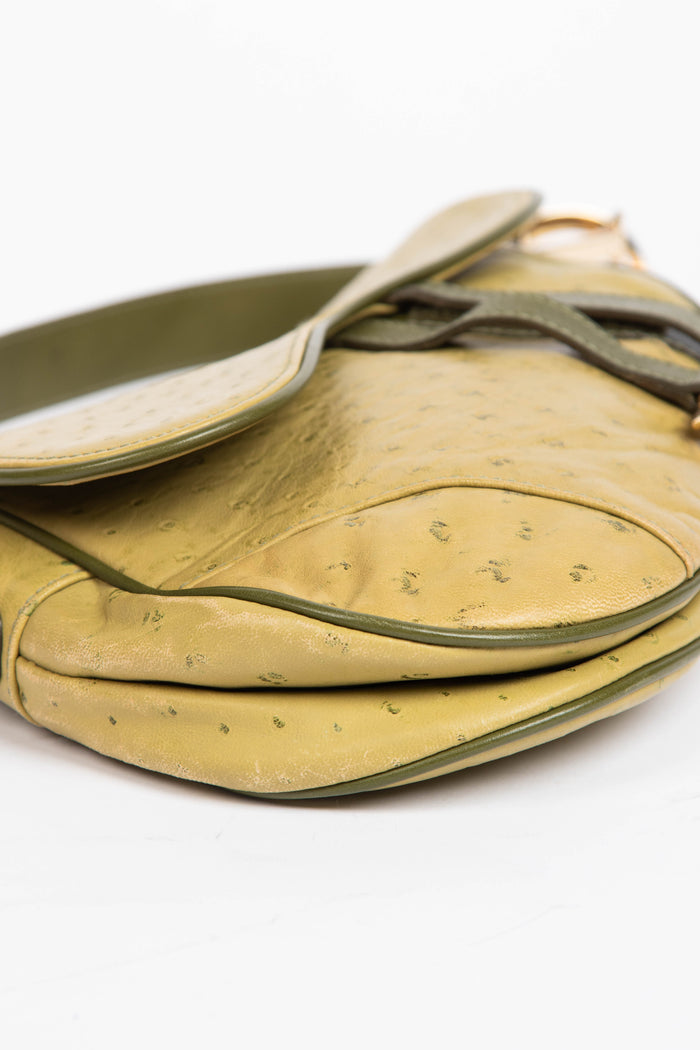 2000s Christian Dior Green Ostrich Leather Saddle Bag