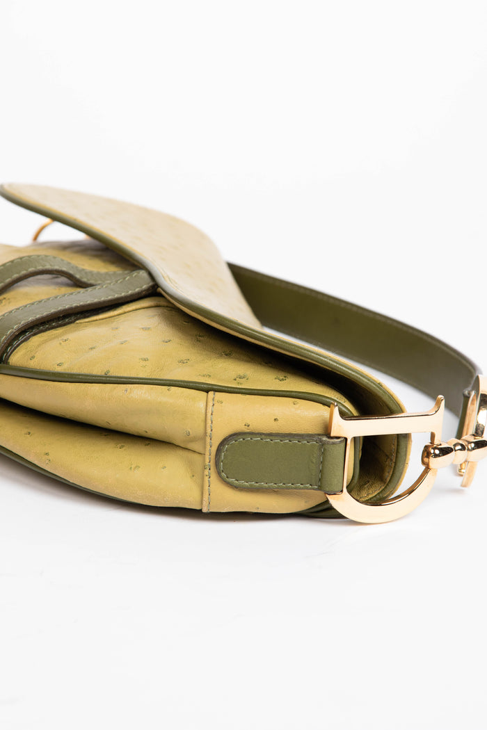 2000s Christian Dior Green Ostrich Leather Saddle Bag