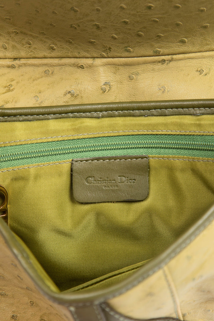 2000s Christian Dior Green Ostrich Leather Saddle Bag