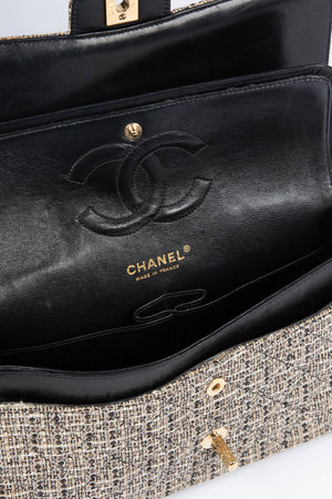 00s Chanel Tweed Small Double Classic Flap Bag with 24k GHW