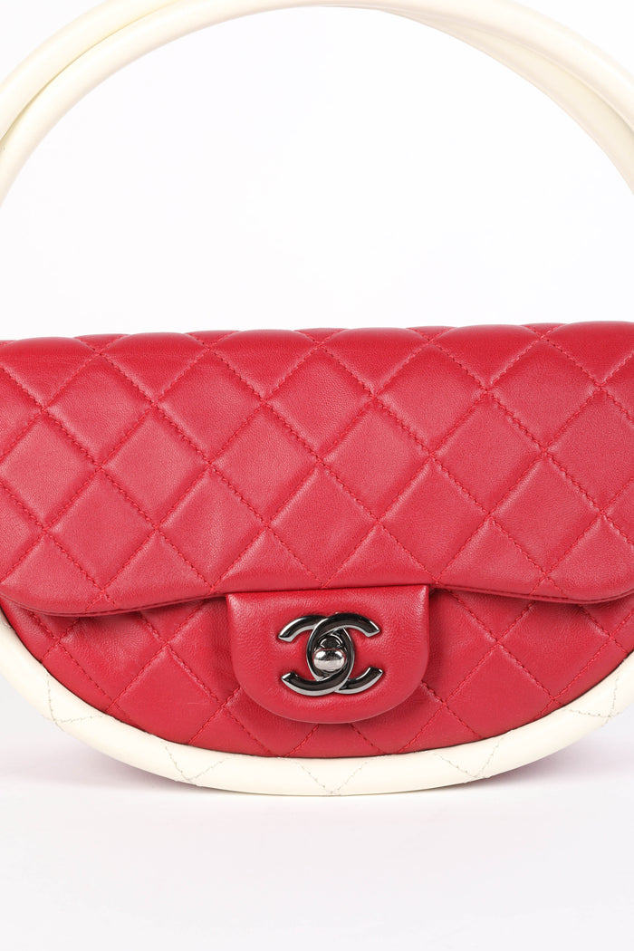 RARE 2010s Chanel Red Lambskin Leather Hula Hoop Bag