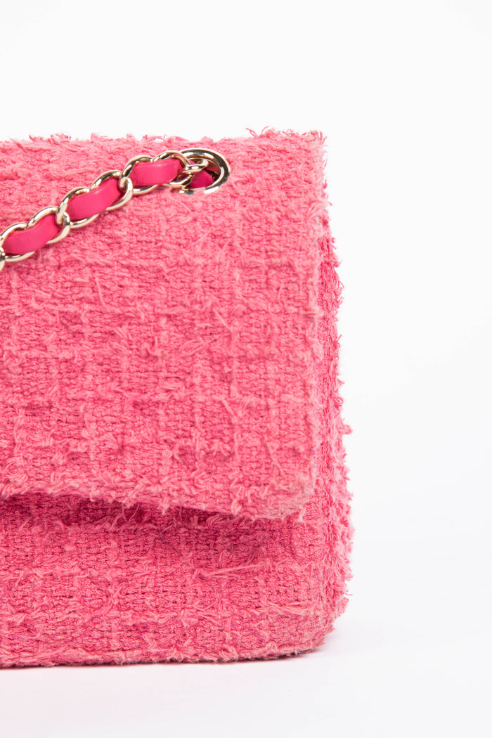 2020s Chanel Pink Tweed Medium Double Flap Shoulder Bag