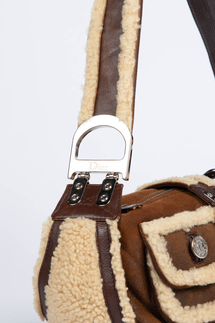 2000s Christian Dior Shearling Flight Collection Shoulder Bag