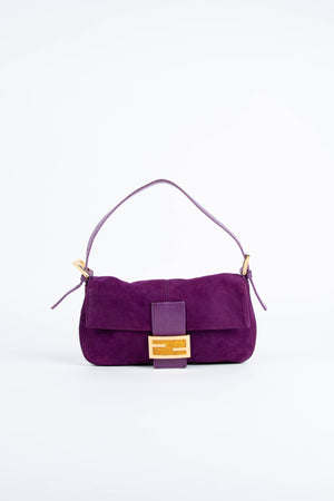 Vintage Fendi Purple Suede Baguette Shoulder Bag