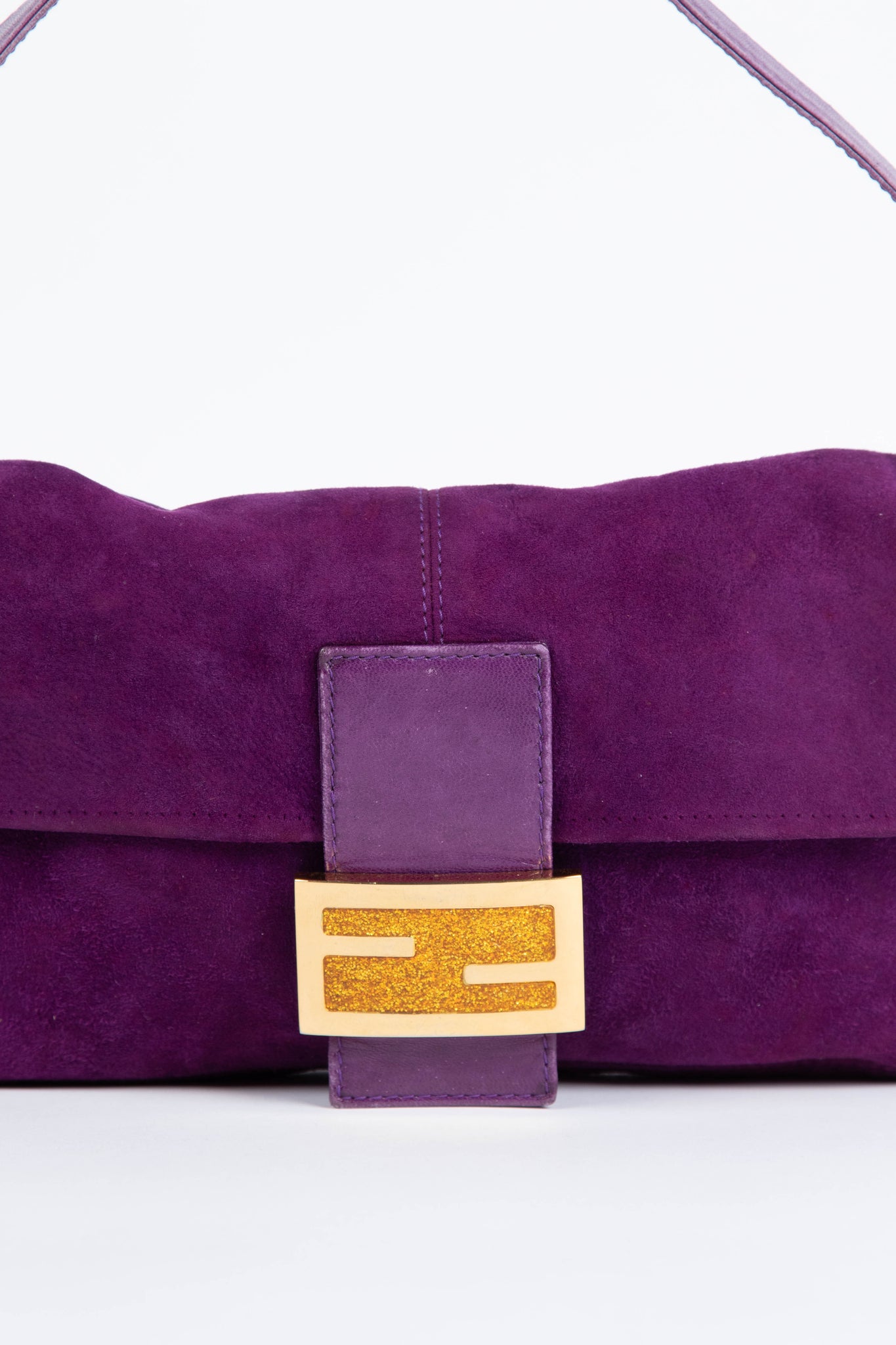 Vintage Fendi Purple Suede Baguette Shoulder Bag